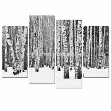 4 Painel Arte da parede da árvore de vidoeiro / cópia preto e branco das imagens da floresta na lona / cartaz da paisagem do inverno